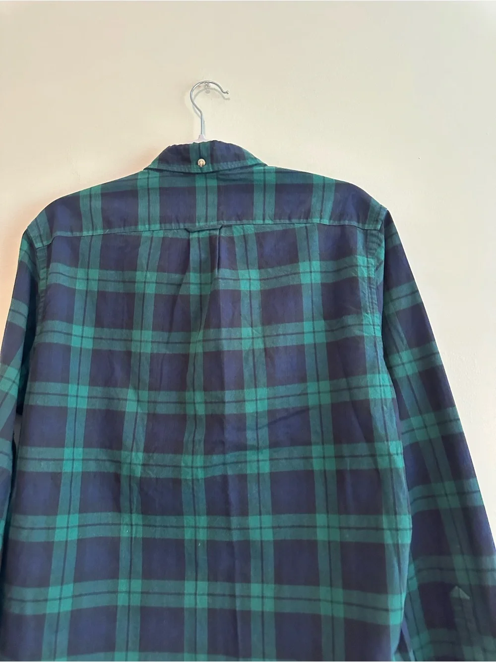 J. Crew Navy and Green Plaid Button-Down Shirt
